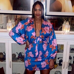 Free People Blue & Pink Floral Dress L